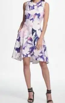 DKNY Womens Purple Floral Fit And Flare Dress Sz 4