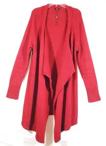 Long Sleeve Red Ribbed Open Cardigan.