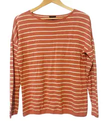 Talbots Pink and White Striped Linen Blend Long Sleeve Lightweight Sweater Large
