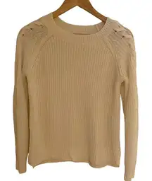 SO Cream medium Long sleeve sweater Criss cross sleeves white