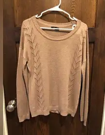 Fate Sweater Womens large Beige Cable Knit Pullover Crew Neck Neutral