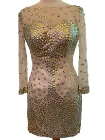 Nude Diamond Rhinestone Encrusted Illusion Cocktail Dress | Custom Made