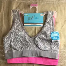 New Bundle of 2 Animal Print/Neon Pink Sports Bras Stretchy Soft Size Large