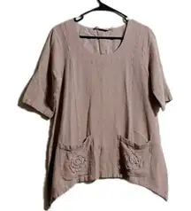 Soft surroundings linen blend rose pocket tunic women’s medium ￼￼