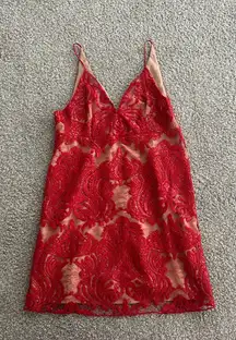 Red and Cream Sequin/Lace Dress