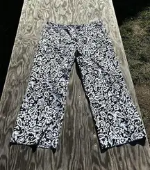 WILLI SMITH Women's White Black Floral Crop Pants Size 12 Cotton Whimsical Fall