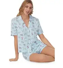 Beauty Sleep Social Dog Print Short Sleeve Notch Collar Pajama Shirt and Pajama