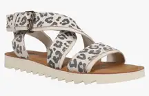 TOMS Sandals Sidney Tread Size 8 Snow Leopard Ankle Strap Casual Ortholite NEW