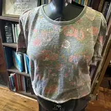 Free People boho rose print cropped raw hem S knit top