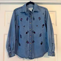Vintage Cabin Creek Blue Embroidered Denim Button Down Shirt Small