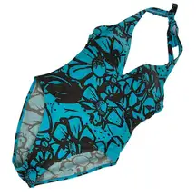 One Piece Hydra Swimsuit Aqua Turquoise and Brown Print  Size 8