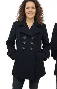 Sandro Sportswear Black Double Breasted Peacoat Jacket Stretch Lined M