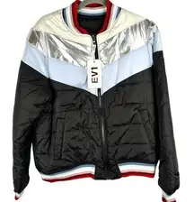 EV1 Black Blue Cream Silver Puffer Coat Large