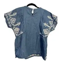 Central Park West denim chambray and embroidery blouse S