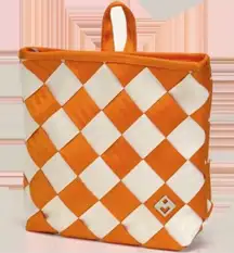 Maggie Net Bags Orange and White Checkered Backpack Seatbelt