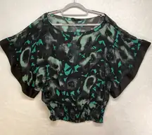 Express top womens Large Bat Wing Sleeves silk blend PTP 18" psychedelic smocked