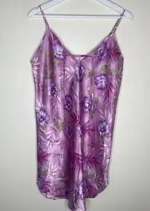 Secret Treasures Pink/Purple Floral Satin Mini Slip Dress Y2k Size Large