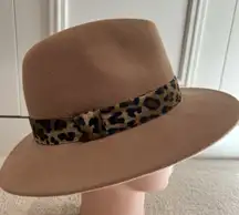 Halogen Wool Fedora Hat Tan Brown O/S Adjustable Animal Print Safari