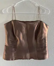 Vintage Dress Barn Top Womens 8 Brown Satin Cropped Beaded Formal Party 90s