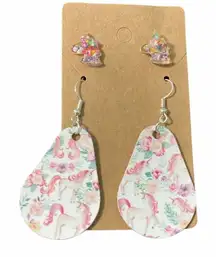 Floral Unicorn Statements Earrings Pair Set Studs And‎ Dangles Vegan Leather