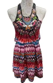 MEGHAN LA Chevron Halter Dress Embroidered Beaded Small