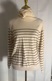 Cremieux Cream Brown Stripe Turtleneck Knit Sweater Medium