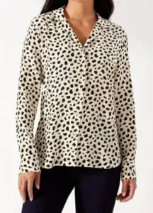 Tommy Bahama Darling Dots Long-Sleeve Silk Shirt Ivory Black Size S/P