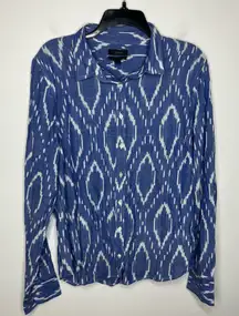 J.‎ Crew perfect fit Aztec print button down shirt blue white womens size 16