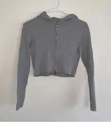 Brandy Melville Grey Ribbed Cropped Hoodie XS