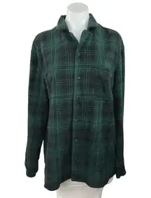 Skims Women's Green Long Sleeve Button Up Plaid Sleep Flannel Shirt Top Size M
