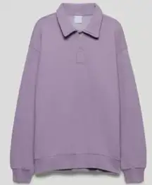 TNA Cozy AF Fleece Collared Lilac Purple Oversized Pullover