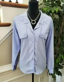 Diane Von Furstenberg Women Sky Blue Polyester Button Front Long Sleeve Shirt 10