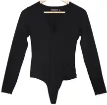 Womens Abercrombie & Fitch Soft AF Black Long Sleeve V-Neck Bodysuit Size Small
