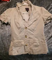 bebe Beige Ruffle Trim Blazer