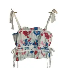 Peter Som designer red white and blue floral layered crop top size 12