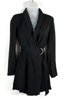 H&M Black Blazer Style Belted Waist Long Sleeve Romper Jumpsuit Size 2 Business