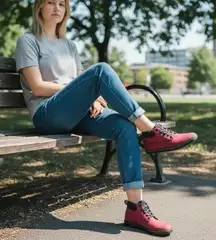 Dr Martens Canvas Chukka Boots Red Black Lace Up Streetwear Comfortable Size 8