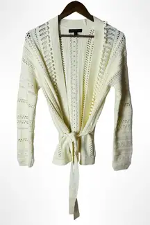 Banana Republic Cream Pointelle Knit Tie Cardigan Size M