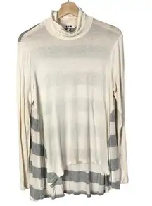 Three Dots  Cream & Gray Stripe Mock Neck Long Sleeve XL