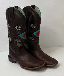 Noble Outfitters Stylish Brown Leather Ankle Boots with Embroidered Accents