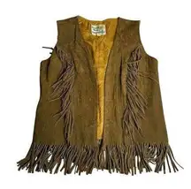 Pioneer Wear Vintage  Womens Size 14 Brown Suede Leather Fringe Vest Western