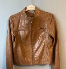 Mina.B Paris Cognac Faux Leather Zippered Jacket front zipper pockets EU40 US6