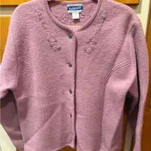 Vintage Lilac Cardigan Sweater Virgin Wool Large