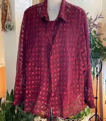 JOANNA Burgundy 2 Piece Tank & Blouse Set Size XL