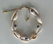 Boho Puka Shell Bracelet With Evil Eyes