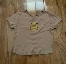 Y2k brown teddy bear rhinestone back detailed baby cropped tee