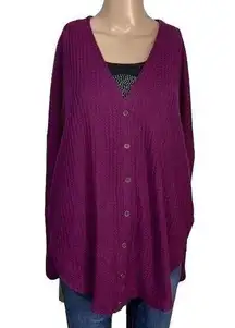 Maurices Womens Cardigan Sweater Waffle Knit Oversized Button Down Plum Purple