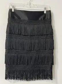 EXPRESS  Tiered Fringe Pencil Skirt Size 4 Black NWT 20s Holiday Festive Cocktail