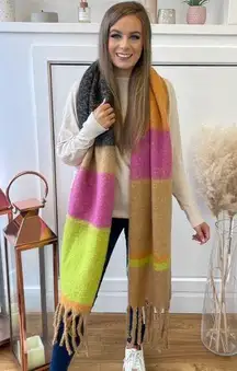 Multicolor oversized blanket scarf w/ fringe