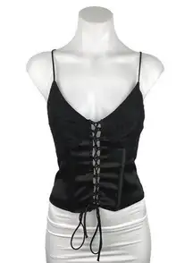 Zara Black Satin Lace-Up Sleeveless V-neck Spaghetti Strap Corset Bustier Top XS